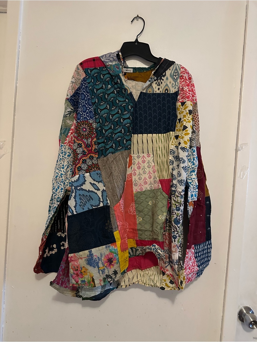 Patchwork Boho Hooded Women's Top - Multi